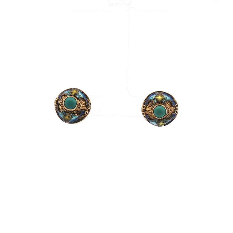 Sterling Silver Turquoise Vintage Chinese Enamel Earrings