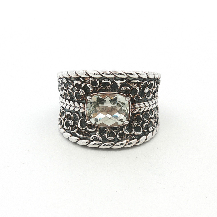 JAI Sterling Silver Quartz Wide Band Statement Ring Size 7.75