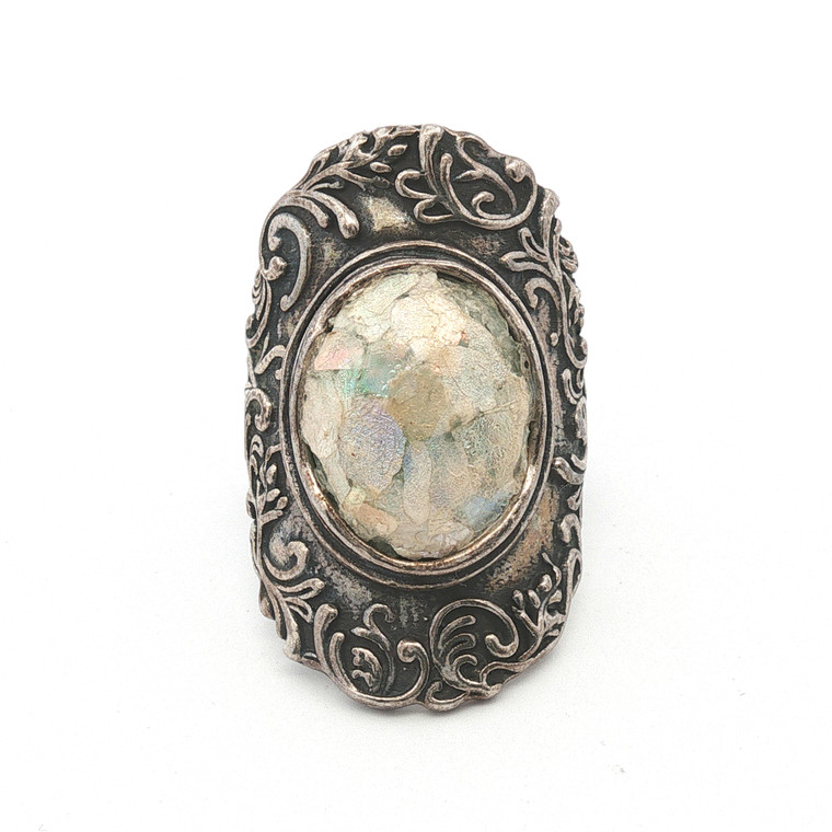 Paz Creations Sterling Silver Roman Glass Statement Ring Size 6.75