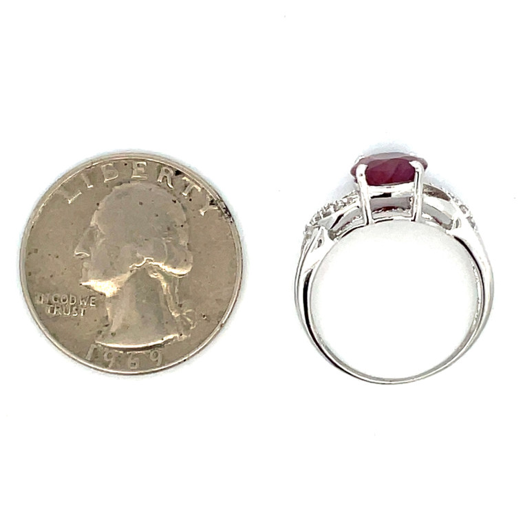 Sterling Silver Oval Cut Ruby with Diamond Accents Ring Size 7.5
