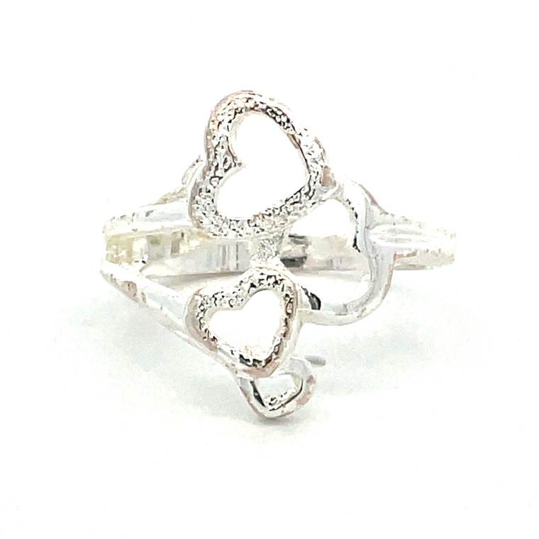 Sterling Silver Stacked Hearts Ring Size 6