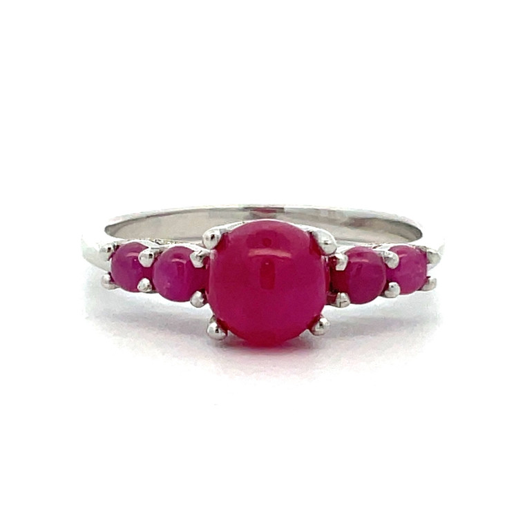 Sterling Silver 5 Stone Cabochon Ruby Ring Size 8