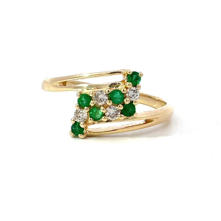 14K Yellow Gold Round Emeralds and Diamonds Cluster Ring Size 7.5