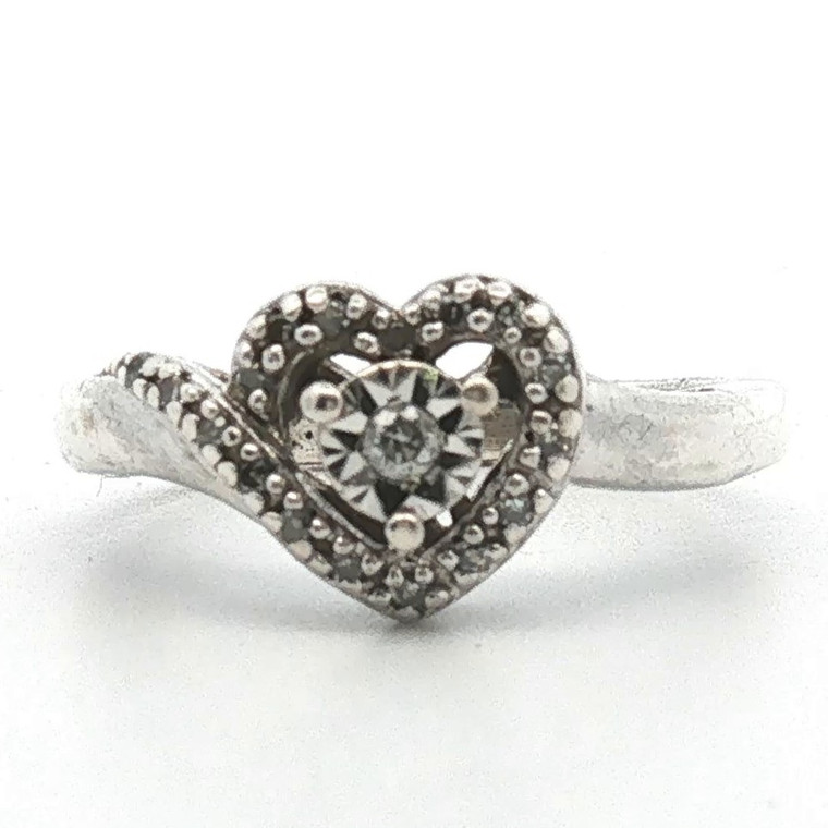 Sterling Silver Diamond Heart Ring Size 5