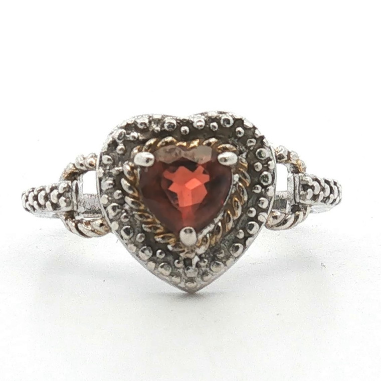 Sterling Silver Garnet And Pave Heart Shaped Fashion Ring Size 8