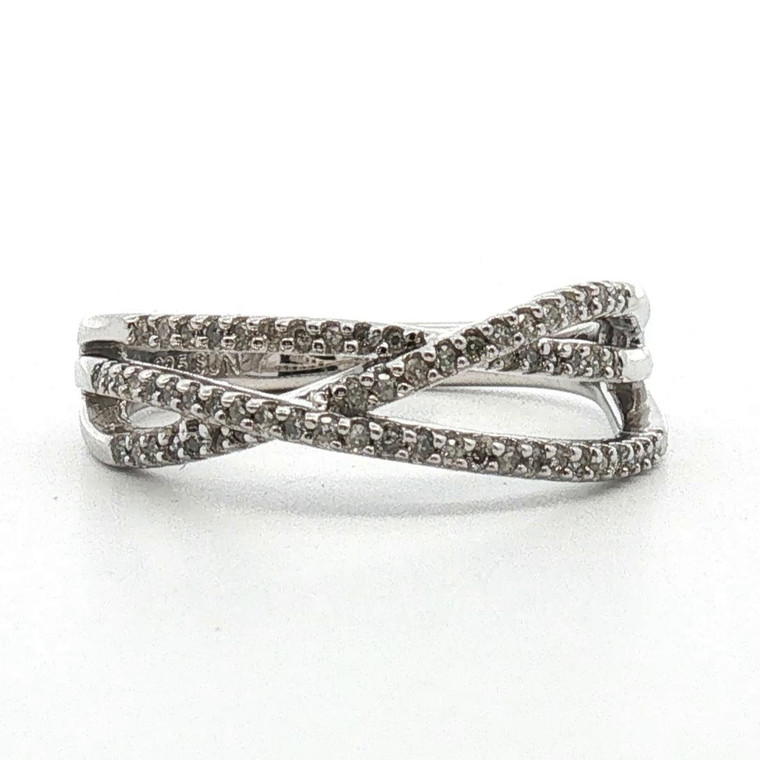Sterling Silver Diamond Triple Band Criss-Cross Ring Size 7