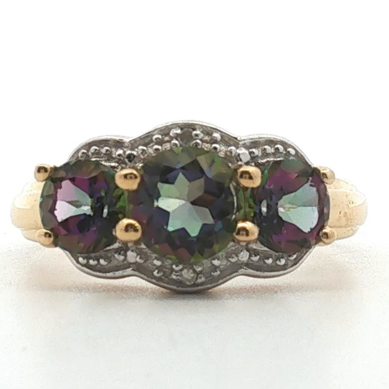 Sterling Silver Mystic Topaz Three Stone With Moissanite Accents Fashion Ring 6.5