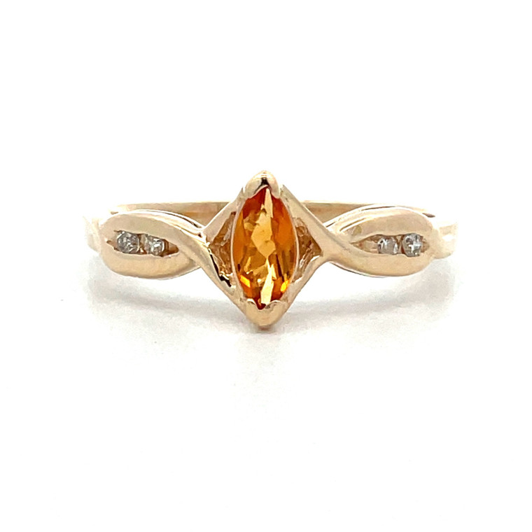 14K Yellow Gold Marquise Citrine with Diamond Accents Ring Size 6.5