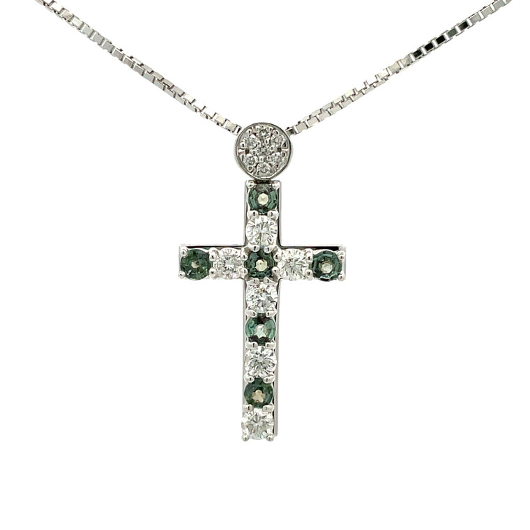 18K White Gold 0.50cttw Alexandrite and 0.45cttw Diamond Cross Necklace 17.5"