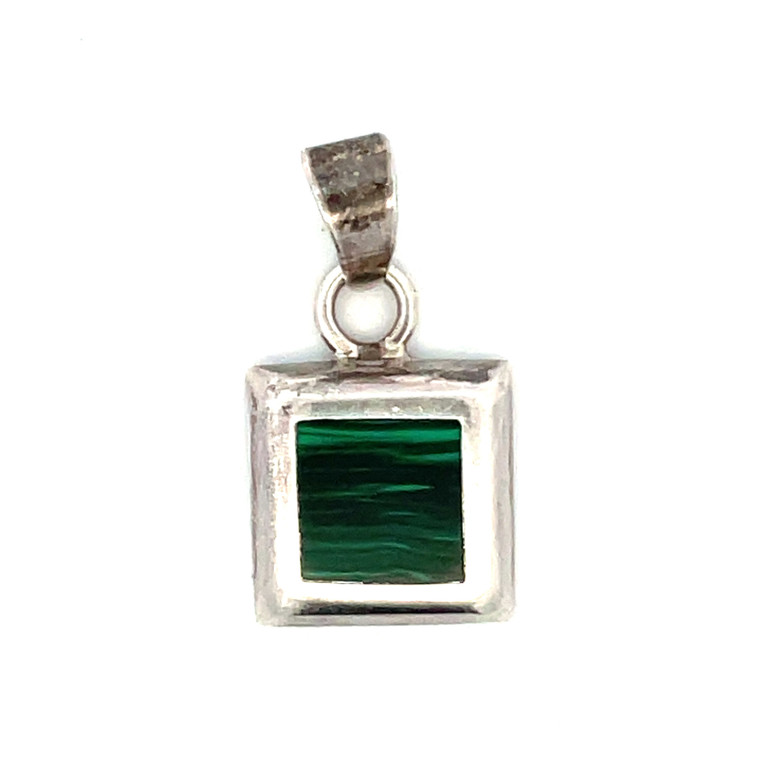 Sterling Silver Vintage Mexican Malachite Square Pendant