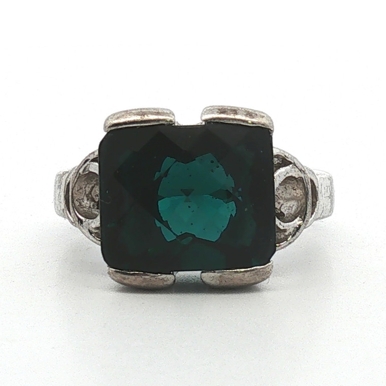 Sterling Silver 14K Blue Quartz Cushion Cut Semi Bezel Set Cocktail Ring Size 7