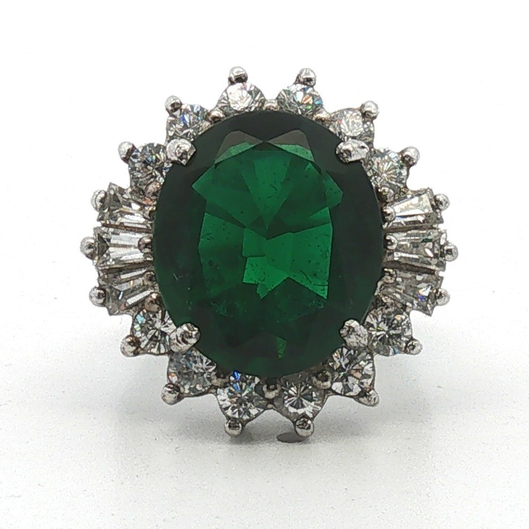 Sterling Silver Chrome Diopside Oval Cut With CZ Halo Fashion Ring Size 6