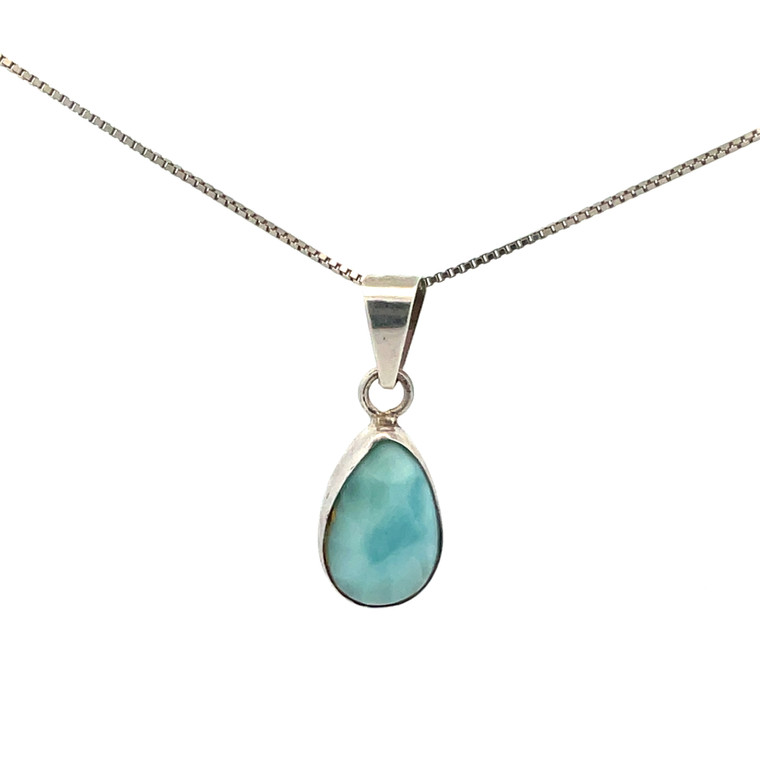 Sterling Silver Vintage Tear Drop Blue Larimar Pendant Necklace