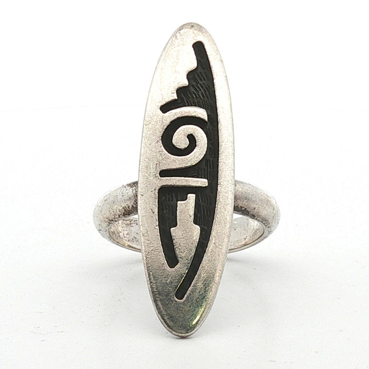 Sterling Silver Elongated Vintage Inspired Navajo Style Statement Ring Size 8.75