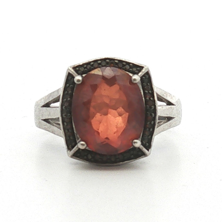 Sterling Silver Red Labradorite Oval Cut With Red Rhodium Accents Statement Ring Size 9