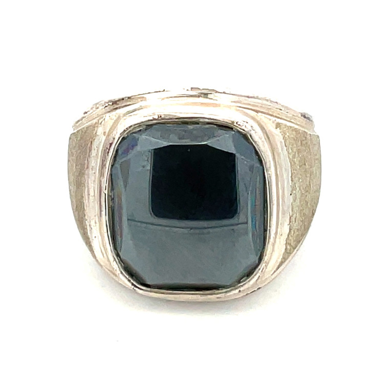 Sterling Silver Vintage Modernist Square Hematite Chunky Band Ring Size 10