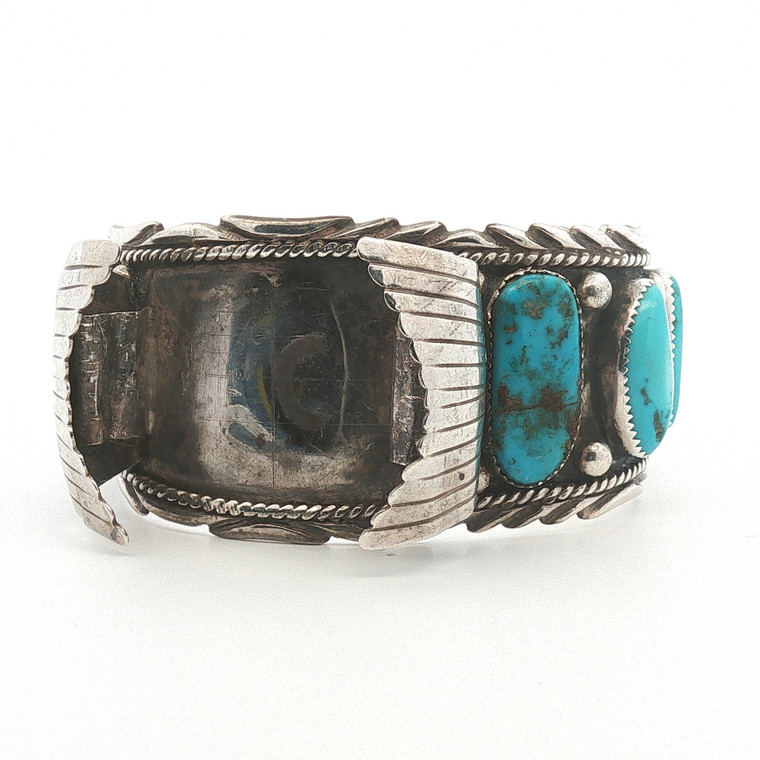 Vintage Navajo Sterling Silver Turquoise Watch Cuff Bracelet