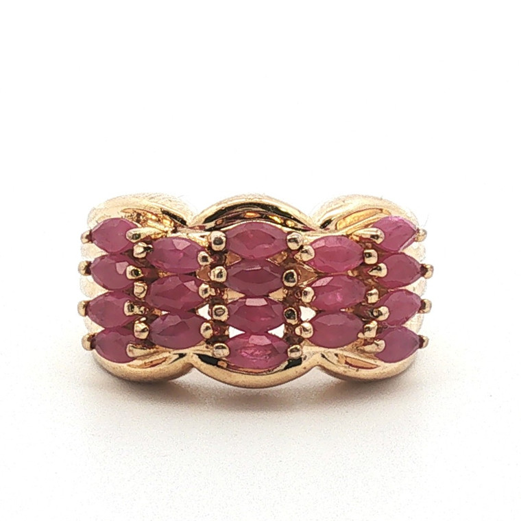 Sterling Silver Gold Tone Ruby Cluster Ring Size 7