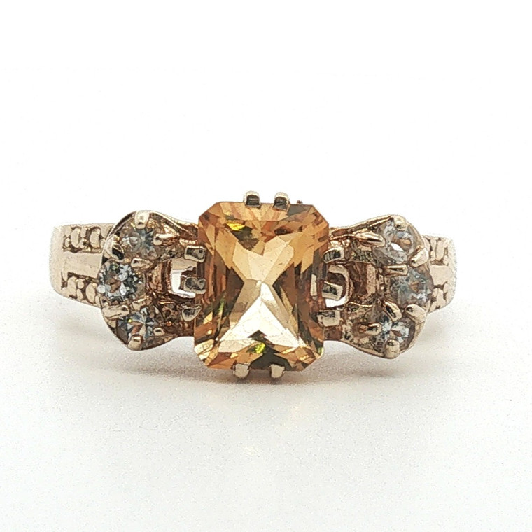 Sterling Silver Citrine With CZ Accents Bow Ring Size 11