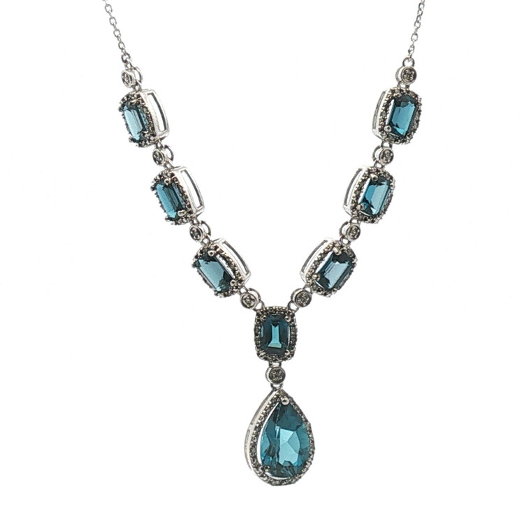 Sterling Silver London Blue Topaz And Diamond Necklace