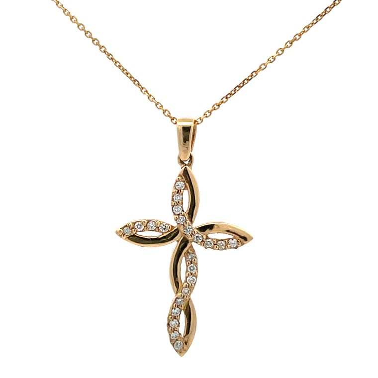 14K Gold 22B 1/4tw Diamond Celtic Braided Cross Pendant Necklace 16" Chain
