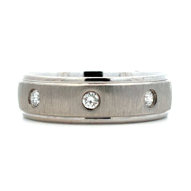 14K White Gold Brushed Matte Detail App .25cttw Diamond Accented Unisex Wedding Band Size 10