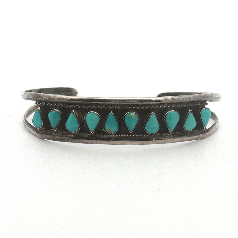Vintage Navajo Sterling Silver Turquoise Rivulet Cuff Bracelet