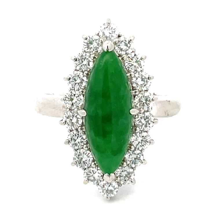 Platinum 3.57ct Jade with 1.01cttw Diamond Halo Ring Size 5.5