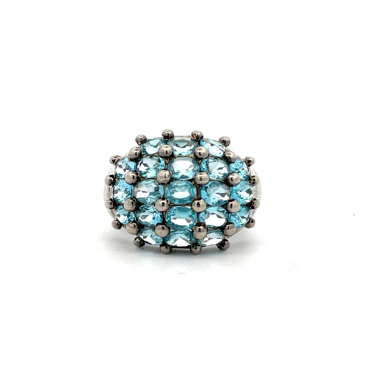Sterling Silver Oval Cut Blue Topaz Cluster Fashion Ring Size 8.25