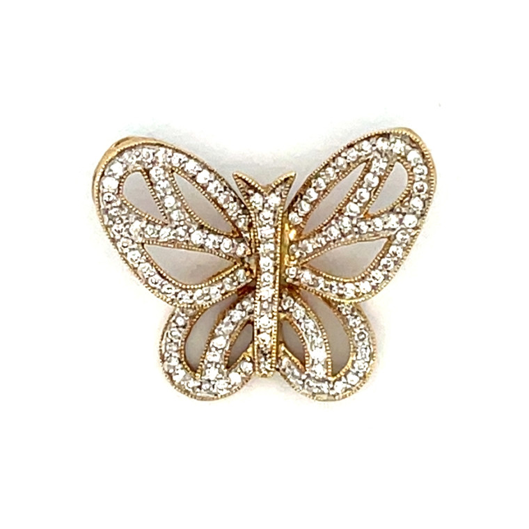 14K Gold 5/8tw Diamond 4 Winged Butterfly Versatile Bail Option Pendant