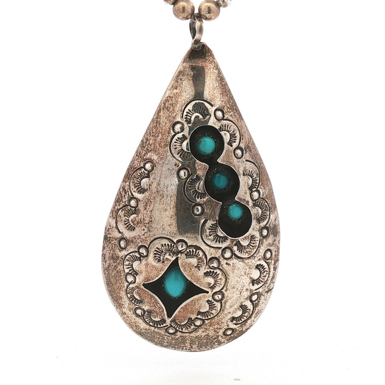 Vintage Sterling Silver Old Pawn Native Turquoise Shadowbox Pendant