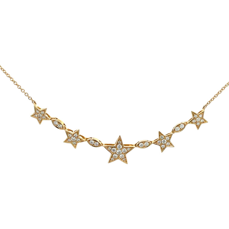 14K Gold 1/2tw Diamond Multi-Star and Leaves Stationary Pendant 18" Chain Necklace