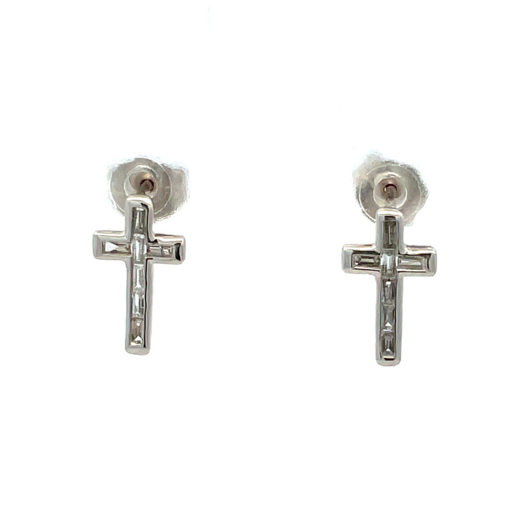 10K White Gold Diamond Cross Post Earrings