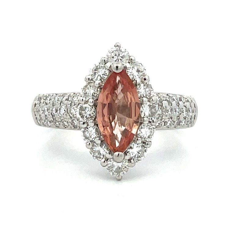 Platinum 0.99ct Marquise Pink Sapphire with 0.94cttw Diamond Halo and Accents Ring Size 5.75