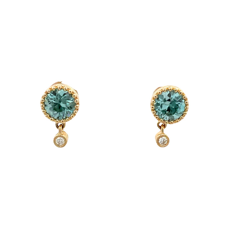 14K Gold 1.23ct Zircon Circle with .02tw Diamond Dangle Circle Post Earrings