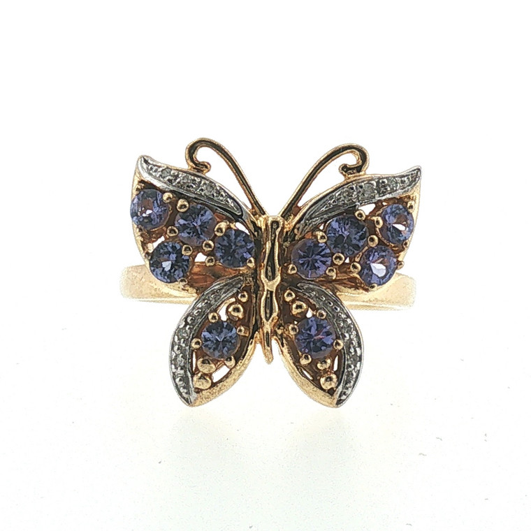 Sterling Silver Gold Tone Tanzanite Butterfly Cluster With CZ Accents Statement Ring Size 11
