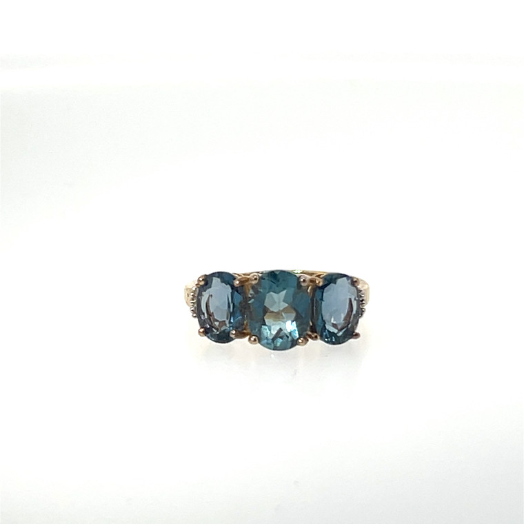 D'Joy Sterling Silver Gold Tone Topaz Three Oval Cut With CZ Accents Statement Ring Size 9