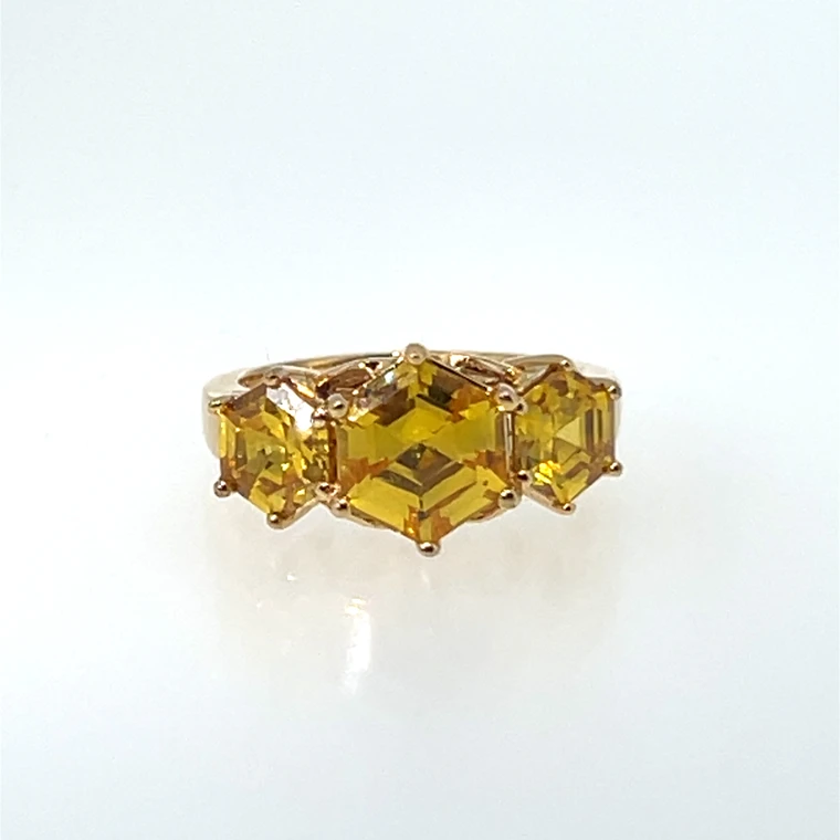 Sterling Silver Gold Tone Yellow CZ Three Stone Cluster Ring Size 7