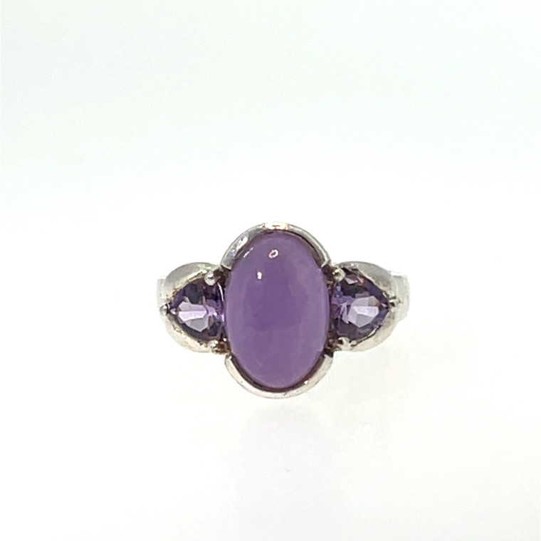 Sterling Silver Purple Quarts Oval Cut Semi Bezel Set With Amethyst Accents Statement Ring Size 6