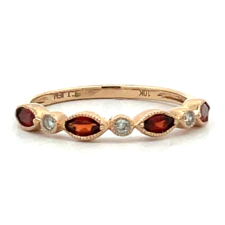 10K Gold Alternating Ruby Leaf and Diamond Leaf Ring Size 7