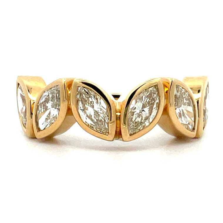 18K Yellow Gold Six Marquise Bezel Set 1.9cttw Diamonds Band Ring Size 5.75