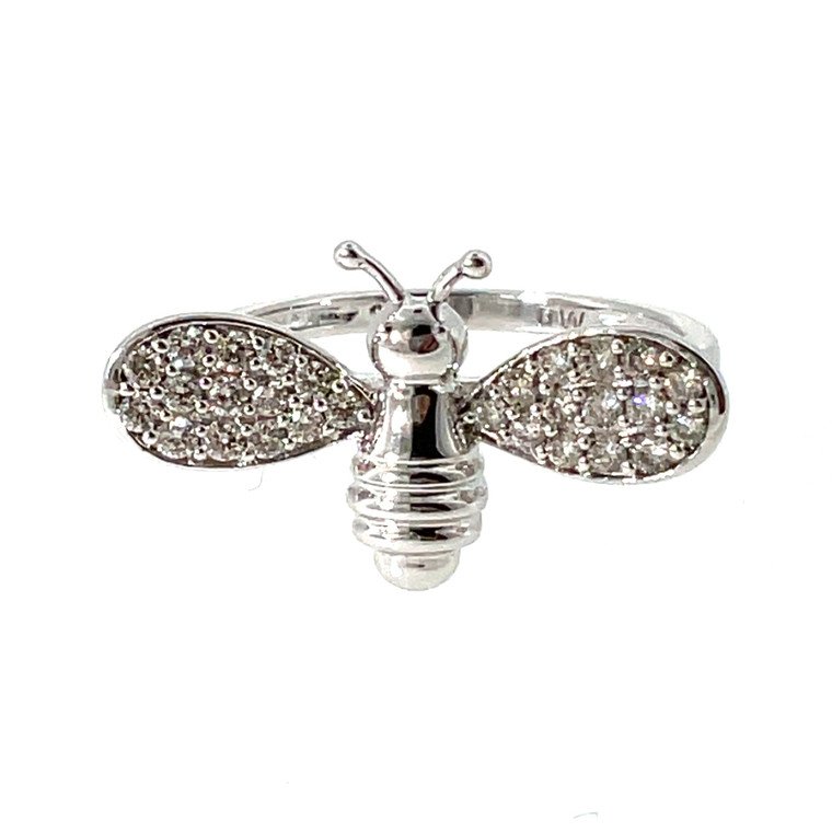 14K White Gold .35tw Diamond Winged Bumble Bee Ring Size 7
