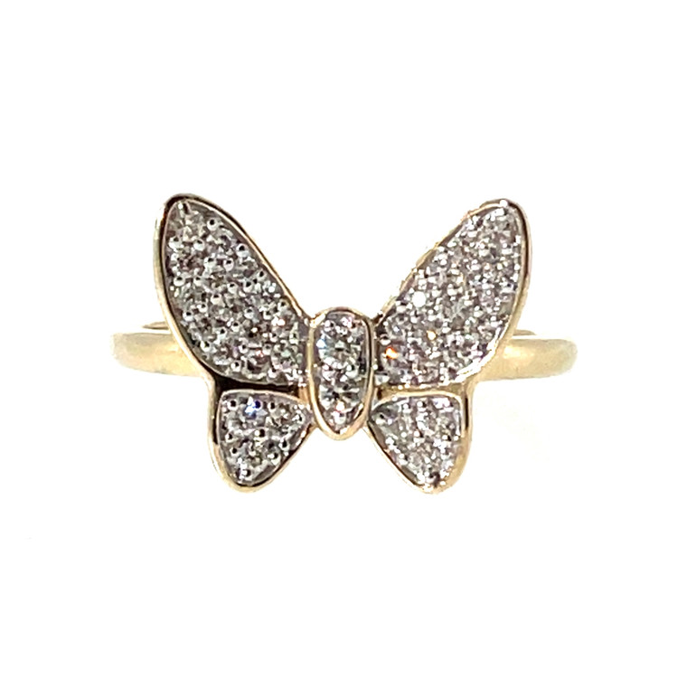 14K Gold .30tw Diamond 4-Winged Butterfly Ring Size 7.25