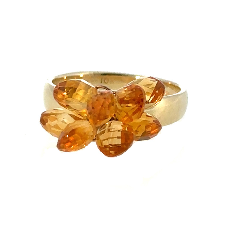 10K Gold 1.50tw Orange Citrine Dangle Teardrops Cluster Ring Size 6.75