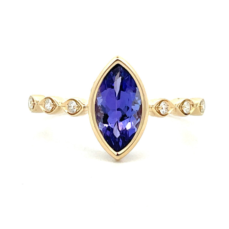 14K Yellow Gold 1.26ct Marquise Tanzanite with 0.06cttw Diamond Accents Ring Size 6.75