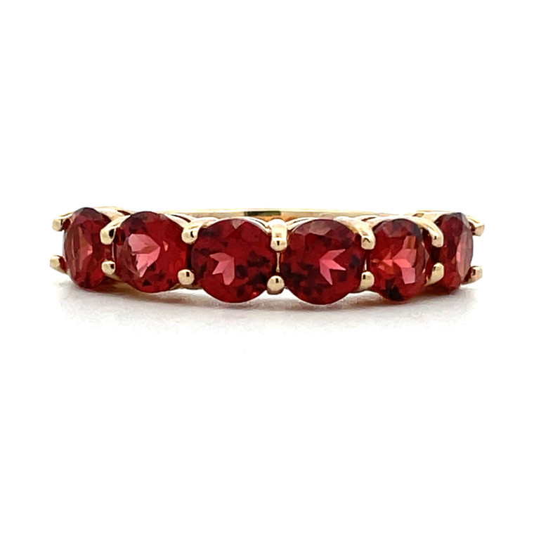 14K Yellow Gold 1.44cttw Six Round Garnets with 0.03cttw Diamond Accents Band Ring Size 4.5