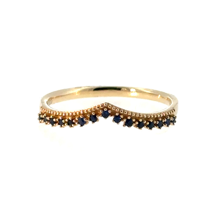 14K Gold .12tw Sapphire Contoured V-Shaped Chevron Design Stacking Ring Size 6.5
