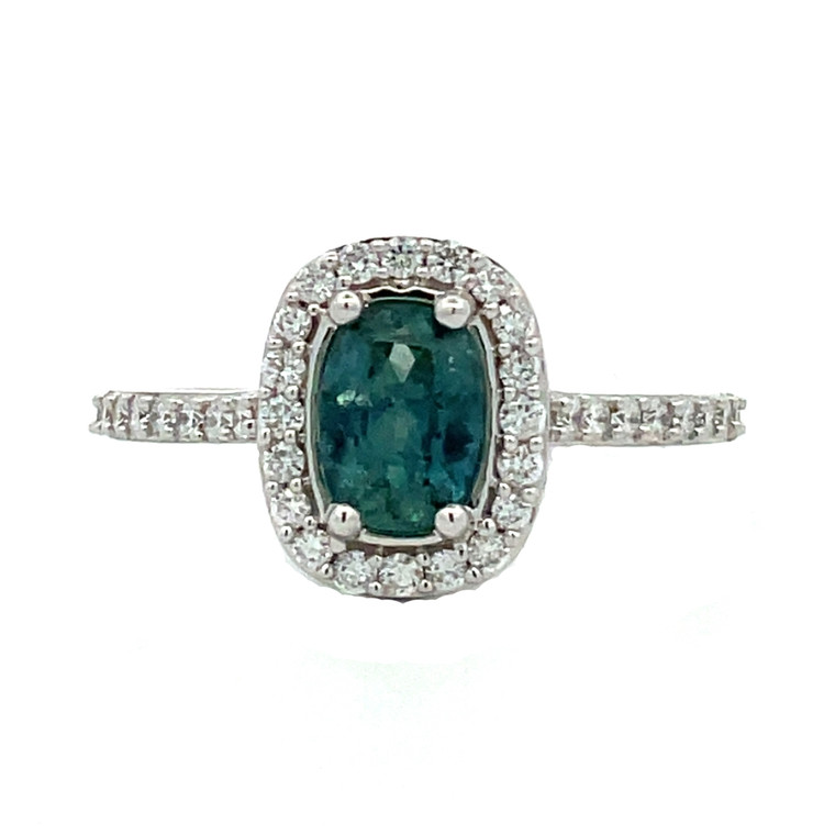 10K White Gold Blue Sapphire Cushion Oval with Diamond Halo Ring 8