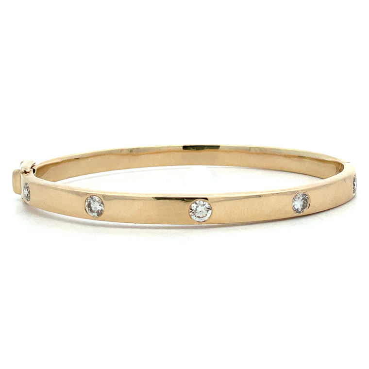 14K Gold .99tw 5-Diamond Screw Motif Bangle Bracelet with a Safety Clasp Size 6'