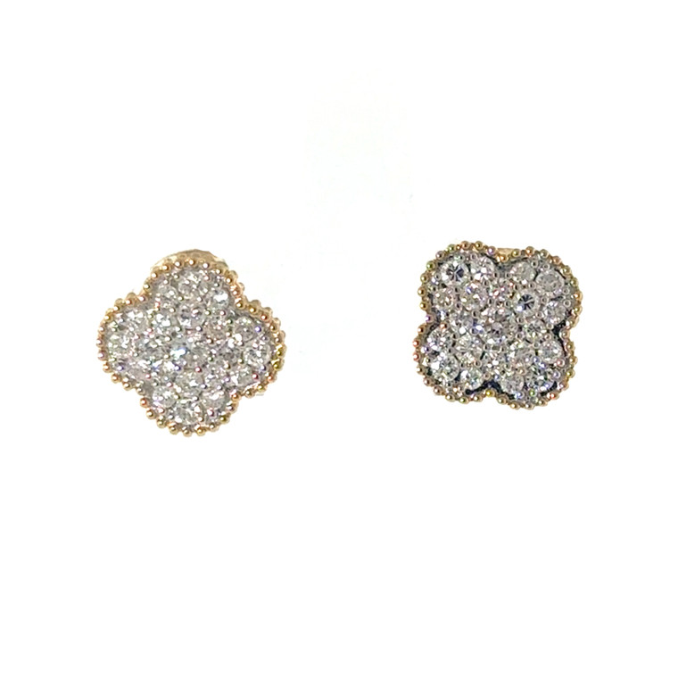 10K Gold .50tw Diamond Clover Flower Post Earrings